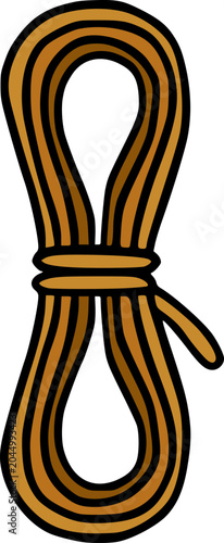 Simple cartoon illustration of a brown rope neatly coiled into two loops and tied in the center, depicted on a white background.