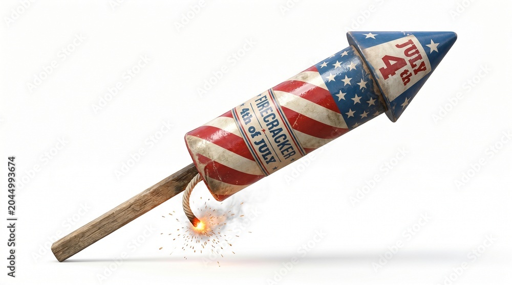 © Rumesh - 3D render of patriotic 4th of July firecracker rocket isolated on white © Rumesh - 3D render of patriotic 4th of July firecracker rocket isolated on white