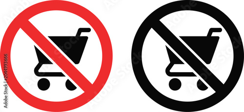 Foto No shopping, cart icon, prohibition sign with crossed cart symbol for e-commerce restriction warning and shopping limitation concept