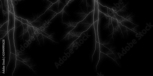 Lightning branches on black background, electric storm