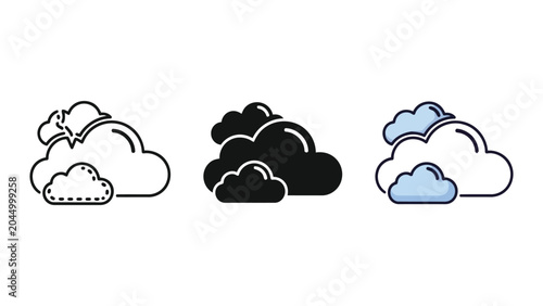 Cuadro en lienzo Cloud weather icon set in line art flat and silhouette styles