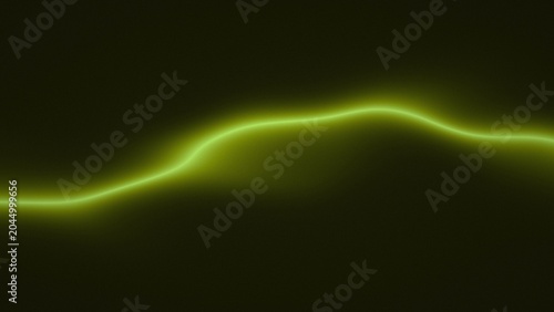 Wavy neon line glowing on dark green background, abstract graphic.