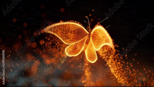 Fiery Butterfly Emerges from Glowing Sparks in Dark Background.