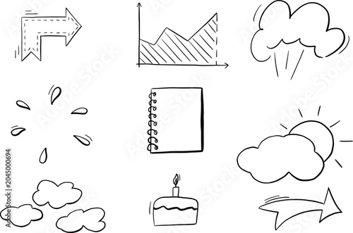 Hand drawn infographic and weather elements set