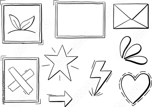 Hand drawn UI and social media doodle elements set