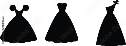 Foto Vector illustration of three distinct dress silhouettes featuring puffed sleeves