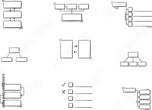 Hand drawn infographic flowchart and diagram shapes set