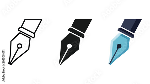 Schilderij op canvas Fountain pen nib vector icon set in outline solid and flat styles
