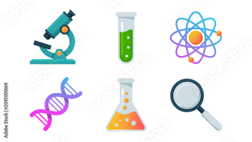 Canvas Print Set of colorful science and lab icons with microscope and beaker