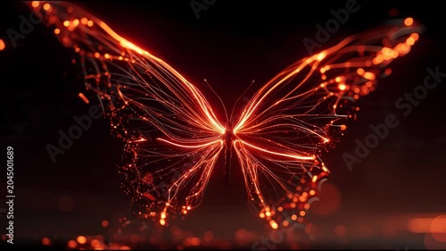 Glowing Butterfly in Dark Abstract Background.