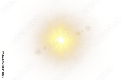 Golden transparent sunlight PNG element. Special lens flash light effect front sun lens flash with gold glow.