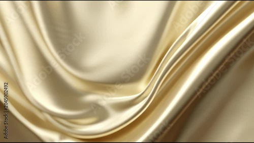 Luxurious Golden Silk Fabric Flowing Elegantly in Smooth Waves and Folds.