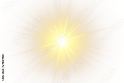 Gold starburst with bright sunbeams PNG. Special lens flare light effect for holiday design background.