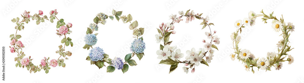 Fototapeta premium PNG Vintage floral wreaths collection on transparent background