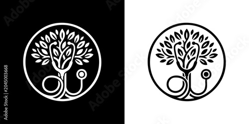 Bild auf Leinwand Illustration of tree symbol on black and white backgrounds