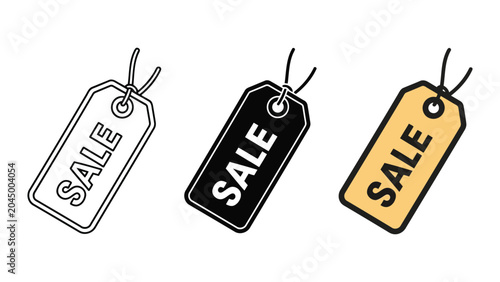Set of sale tags with string vector illustration
