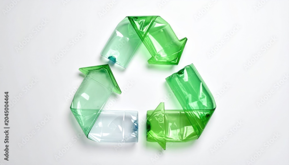 Fototapeta premium Green and clear plastic bottles form a recycling symbol