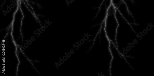 Lightning bolts on black background, electric storm effect