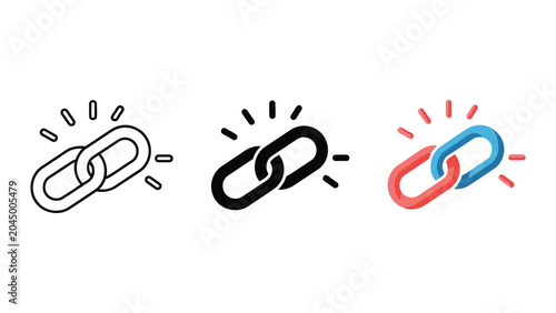 Link chain icon set in outline solid and flat color styles