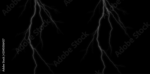 Lightning bolts on black background for weather and storm concept