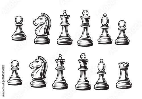 Foto Chess piece collection line art