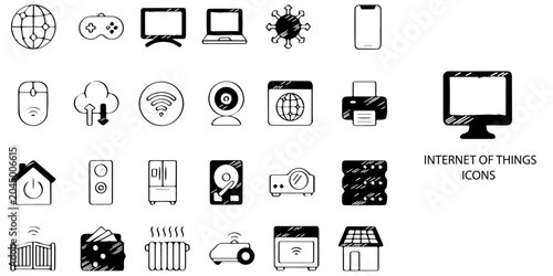 Internet OF Things simple concept 24 Black and White color icons set .Vector illustration.