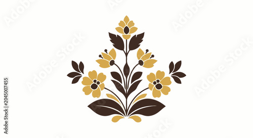 Stylized floral motif with golden yellow and brown elements