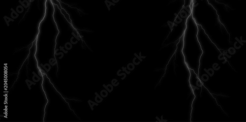 Lightning bolts on black background, electric storm effect
