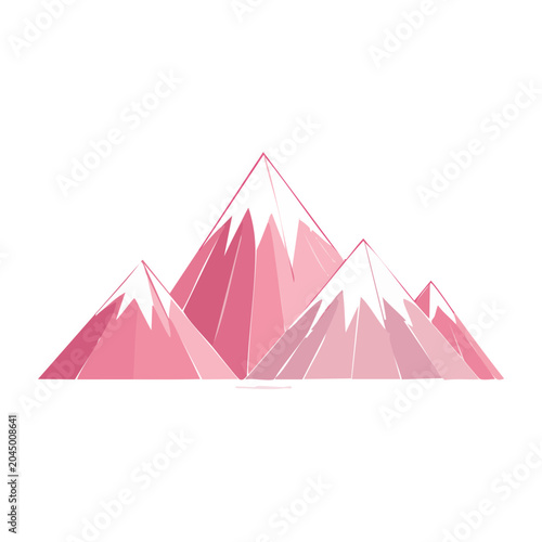 Geometric pink mountains with snowy peaks on white background