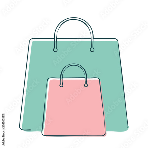 Two shopping bags, one large teal and one small pink