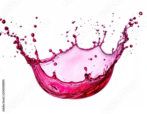 Red liquid splashes dynamically upwards, forming a fluid arc and droplets