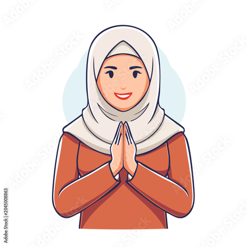 Woman in Hijab Greeting with Palms Together