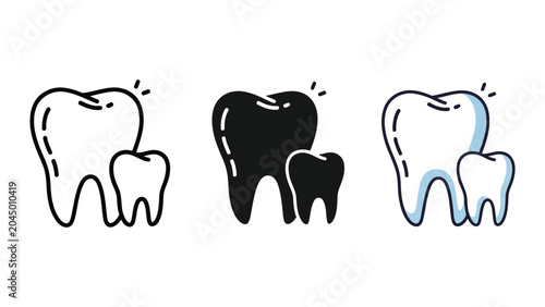 Canvas Print Set of human teeth vector illustration in line art solid and flat styles