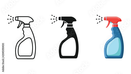 Принти на полотні Spray bottle icon set in outline silhouette and flat color styles