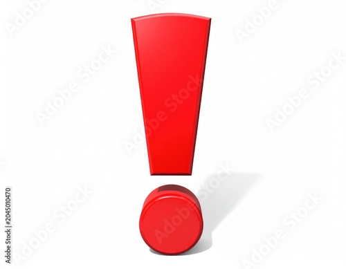 A bright red, 3D exclamation mark on a white background
