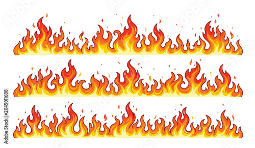 Quadro su tela Fire flame border vector cartoon illustration set