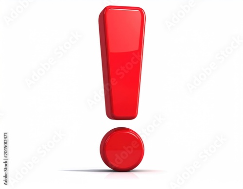 A 3D red exclamation mark on a white background