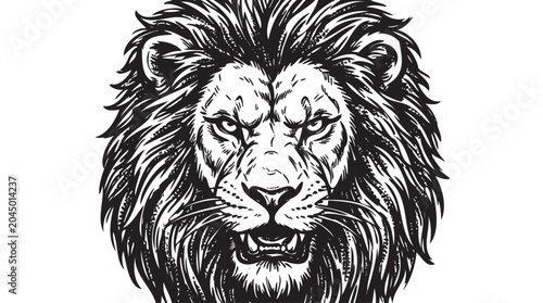 Foto Black and white lion head, fierce animal portrait, vector illustration, wildlife
