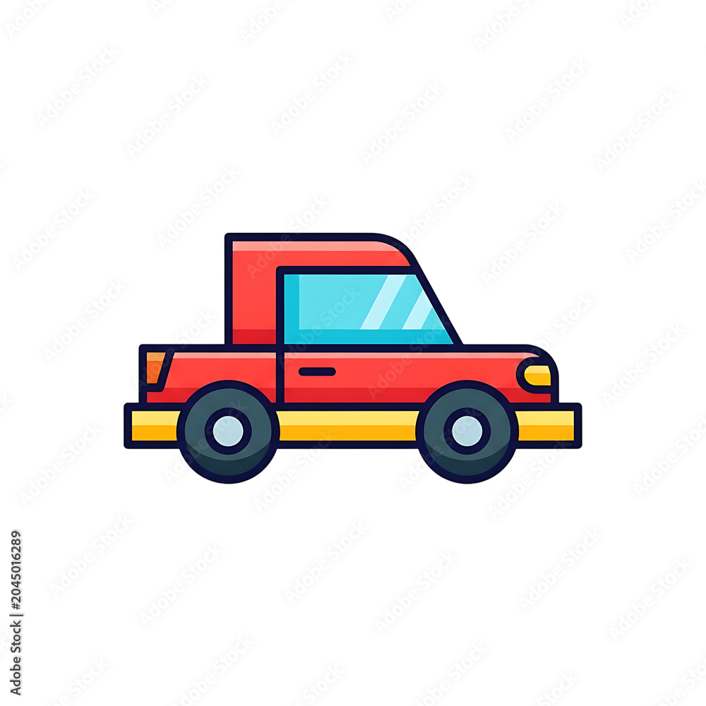 Fototapeta premium Red pickup truck flat illustration on white background with transport automobile transportation delivery illustration automotive commercial isolated business
