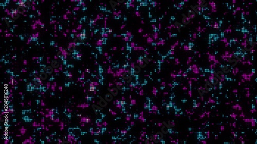 Abstract background featuring a dense field of small blue pink dots arranged in a dynamic, wavy pattern. This digital visualization evokes concepts of data flow, interconnected networks, and technolog