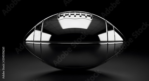 Luxury black chrome american football with metallic reflective surface.