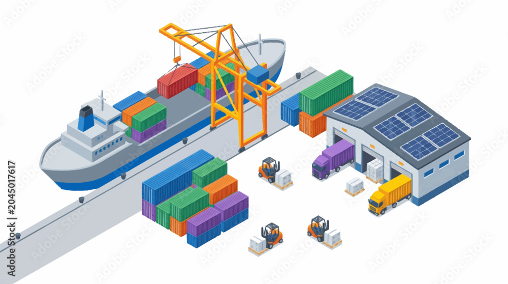 Fototapeta premium Container Ship Loading and Unloading at a Modern Port Facility.