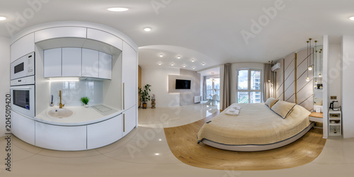 Obraz na plátně hdri 360 panorama view in interior of guest room studio in elite vip apartment w