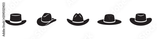 Bild auf Leinwand Cowboy and wide-brim felt hat collection icon set