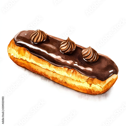 Watercolor strawberry danish pastry illustration isolated on white background.