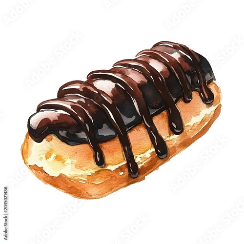 Watercolor chocolate palmier pastry illustration isolated on white background.