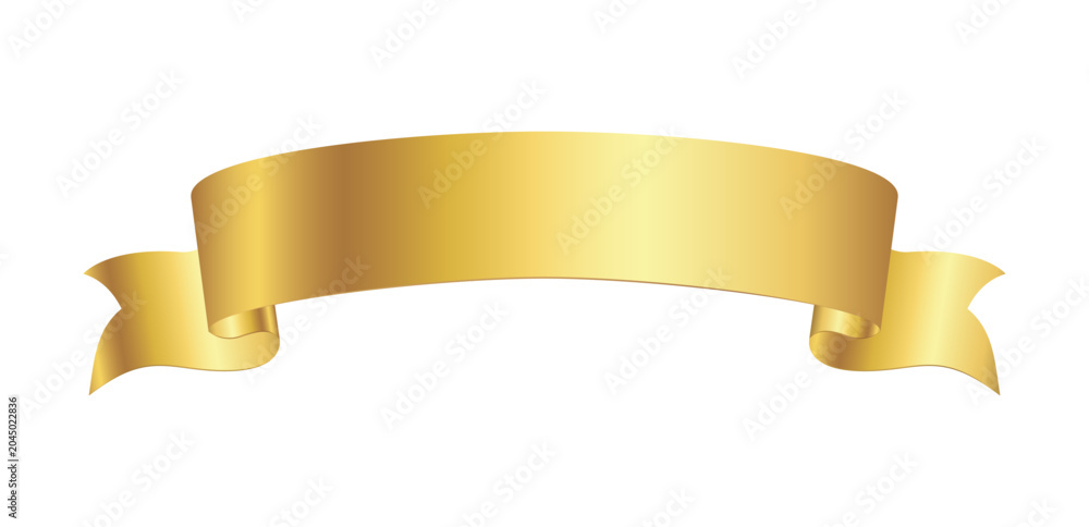 Fototapeta premium Golden ribbon banner isolated icon on a white background. Shiny gold scroll, decorative label. Vector illustration
