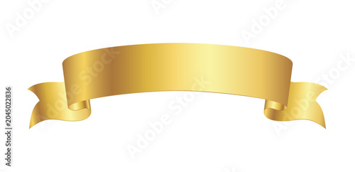 Golden ribbon banner isolated icon on a white background. Shiny gold scroll, decorative label. Vector illustration