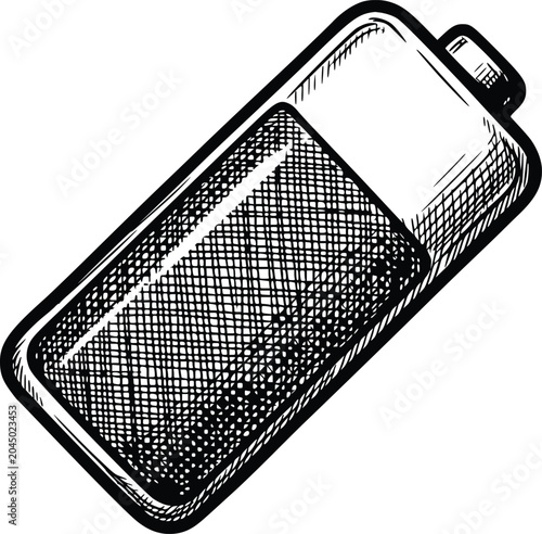 black fill hand drawn battery level status indicator icon sketch with cross hatching texture and no white fills