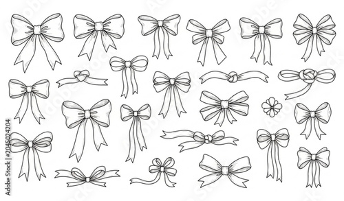 Fényképezés Hand drawn bows collection sketchy ribbon knots and decorative elements